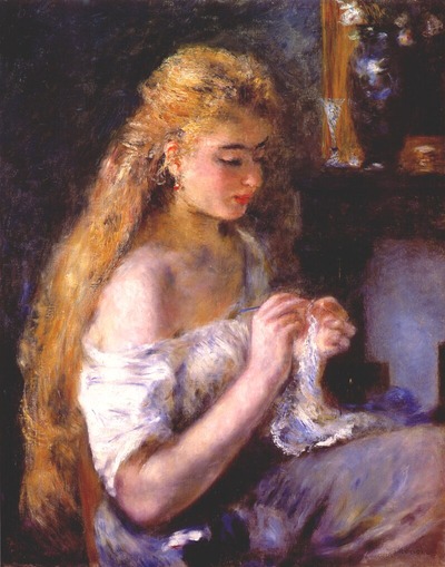 Pierre-Auguste Renoir. "Девушка, вяжущая крючком".