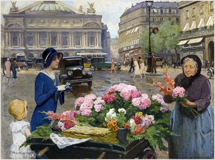 Фото. Louis Marie de Schryver (French 1862-1942) "Paris Flower Vendor".