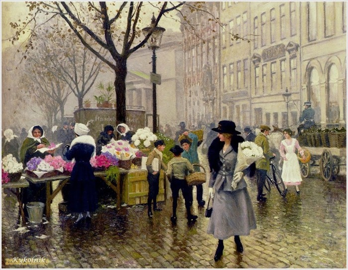 Фото. Paul Gustave Fischer (French, 1860-1934) "The Flower Market Copenhagen".