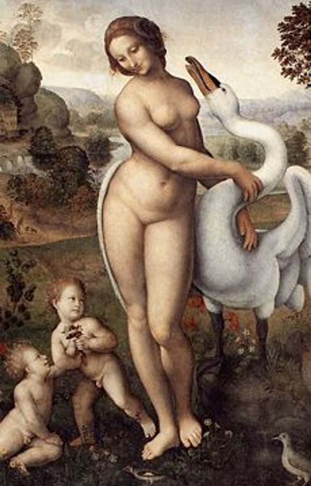 Фото. Фрагмент картины Леонардо да Винчи "Леда и лебедь", 1510-1515.