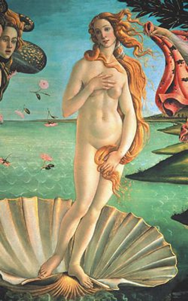 Фото. Фрагмент из центральной части картины: изящество позы Венеры дополняется гибким движением длинных волос.