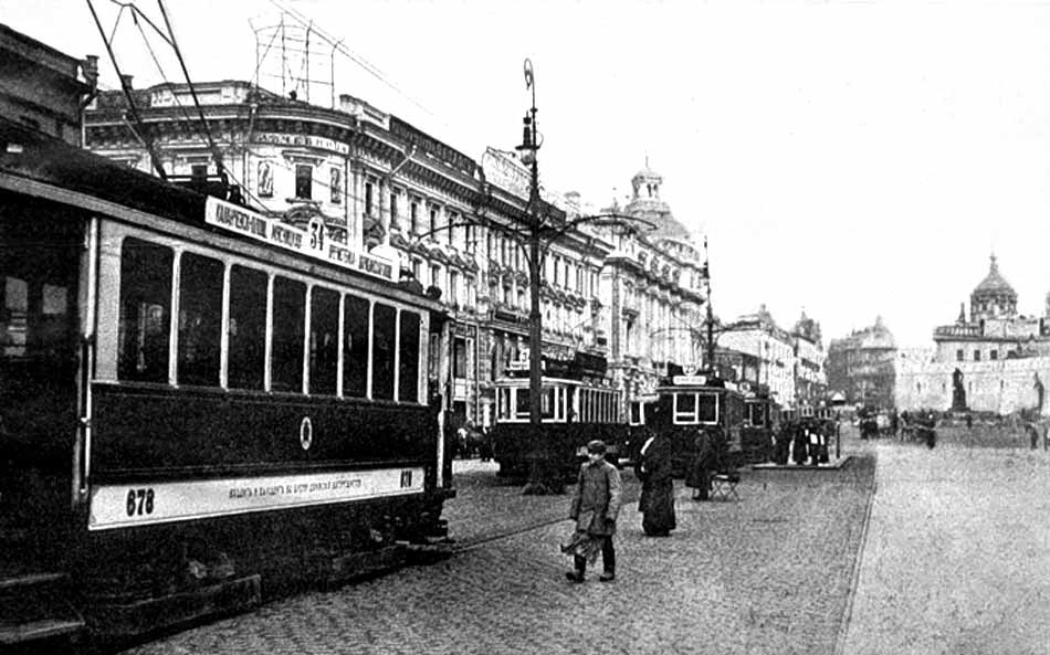 Фото. Лубянская площадь, трамвай 34 маршрута. 1911 г.