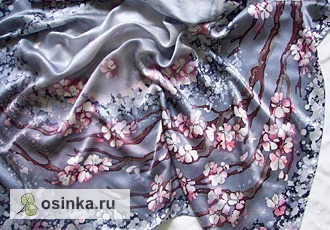 Фото. Еще один атласный платок "Сакура", горячий батик. Автор - Allalo .