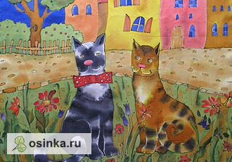 Фото. Платок "Кошки на прогулке", непрозрачный шелк туаль. Автор - ludmila007 .