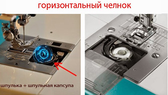 Швейная машинка и челноки: вертикальный и горизонтальный